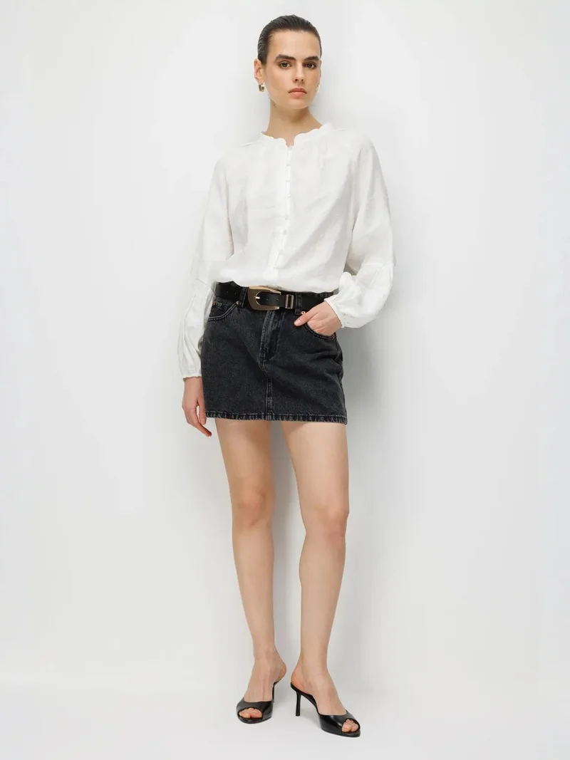 MixRay MIXRAY Mandarin Collar Buttoned Blouse