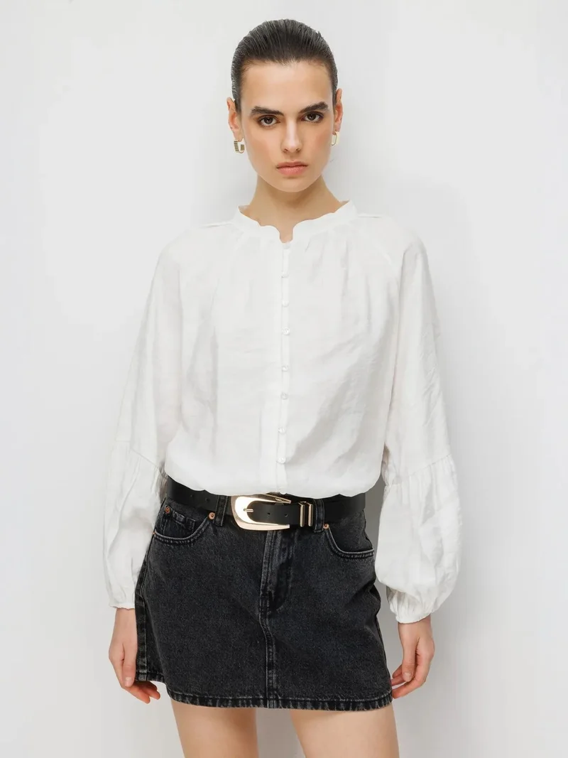 MixRay MIXRAY Mandarin Collar Buttoned Blouse