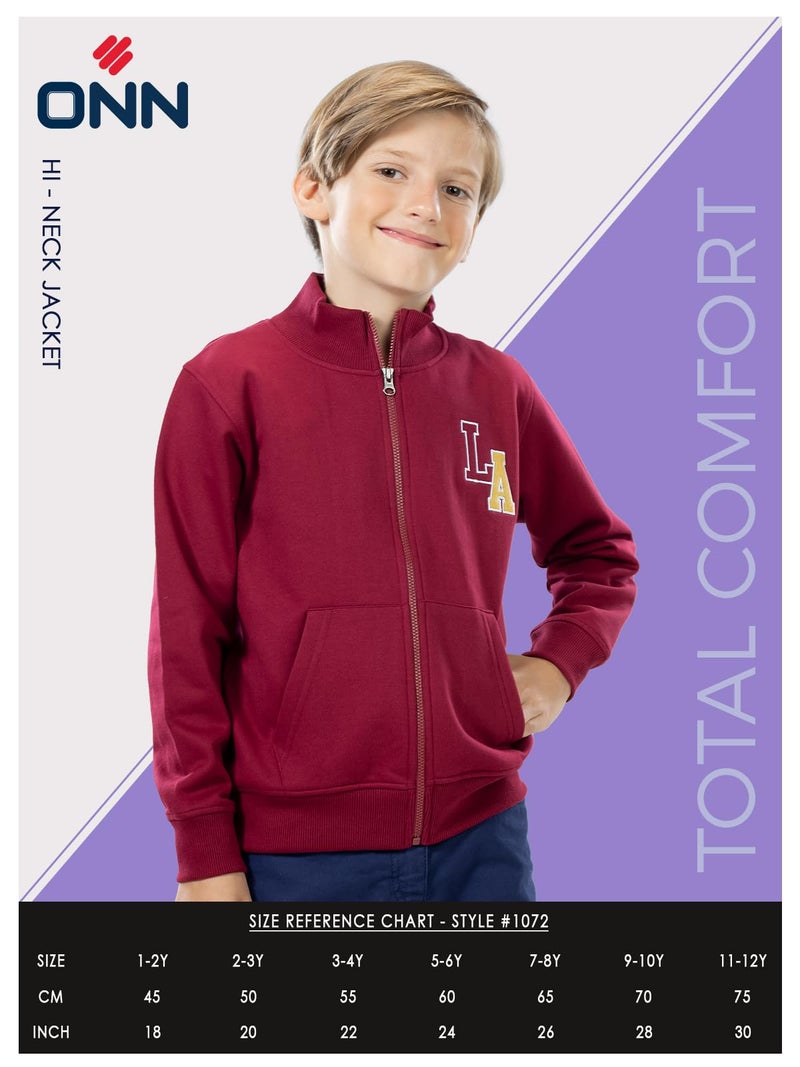 ONN Boys Super Soft Cotton Hi-Neck Jacket| Cross Pockets|Ribbed Cuff|Modern Fit| Pack of 2 | Navy Blue and Crimson | (3-4 Years) - Image 2