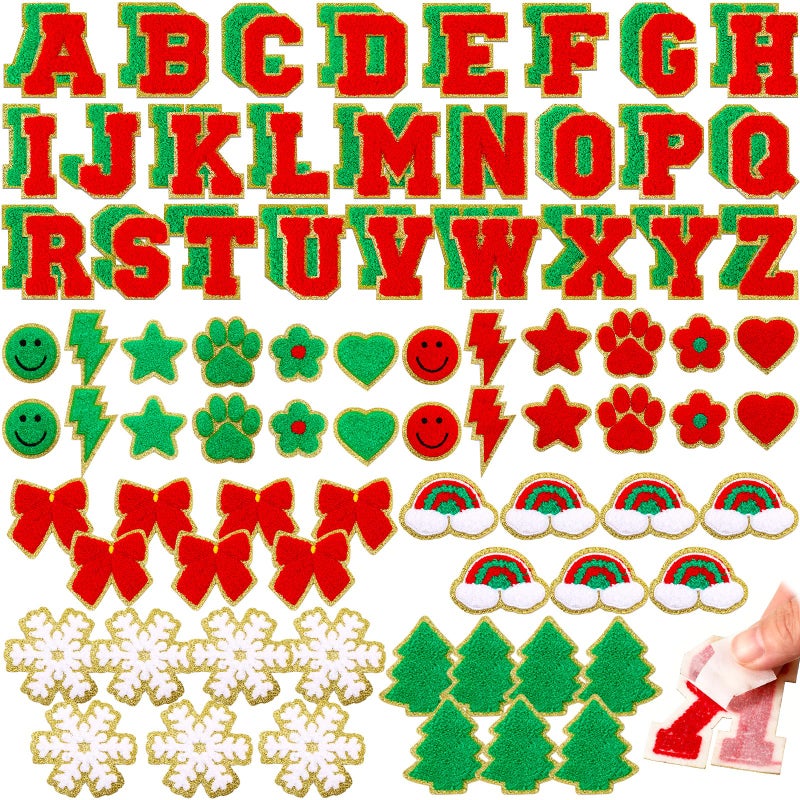 جوتوم 104 قطعة رقع حروف شنيلا ملصقات حروف ملصقات رياضية ملصقات شنيلا ذاتية اللصق رقع شنيلا مطرزة للملابس أحمر أسود كلاسيكي