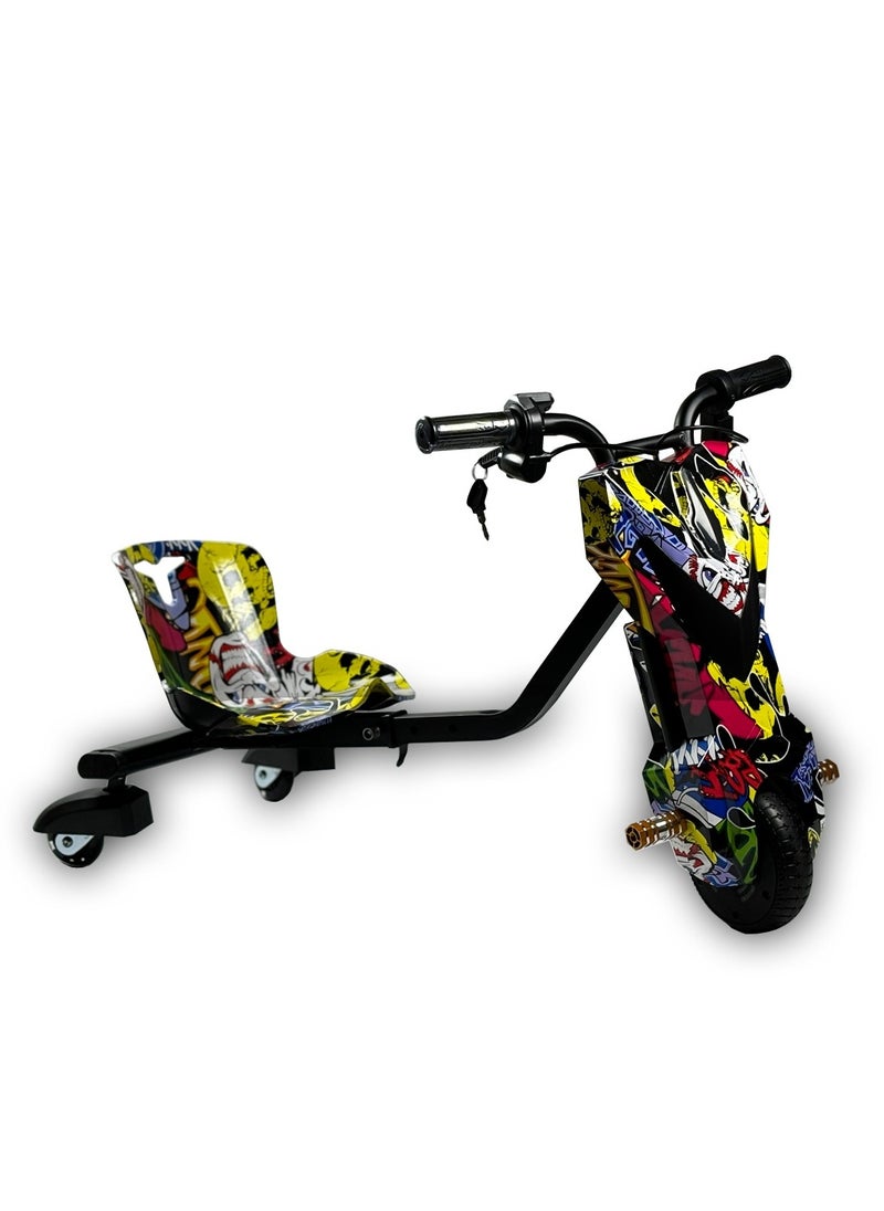 GOLD MANTIS Electric Drift Trike for Kids – 360° Spinning Fun Ride | Rechargeable Battery | Drift Scooter with Safety Brake – Graffiti Print  - Image 1