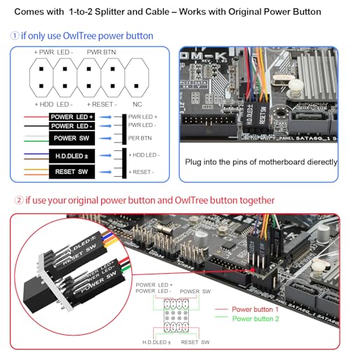OwlTree PC Power Button, Desktop Switch Splitter ON Off Reset SW HDD LED PC External Power Supply Button for Computer Motherboard - Image 2