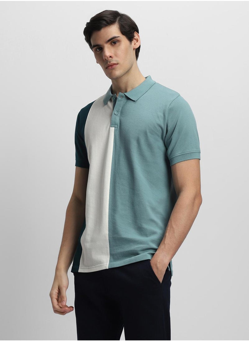 Green Slim Fit Colour Blocked Polo Collar T-shirt for Men - 100% Cotton, Short Sleeve, Casual - pzsku/Z2D35ECAD547250418AA3Z/45/_/1732823661/c0fdc7a0-37ce-4e44-aa0f-32383121b400