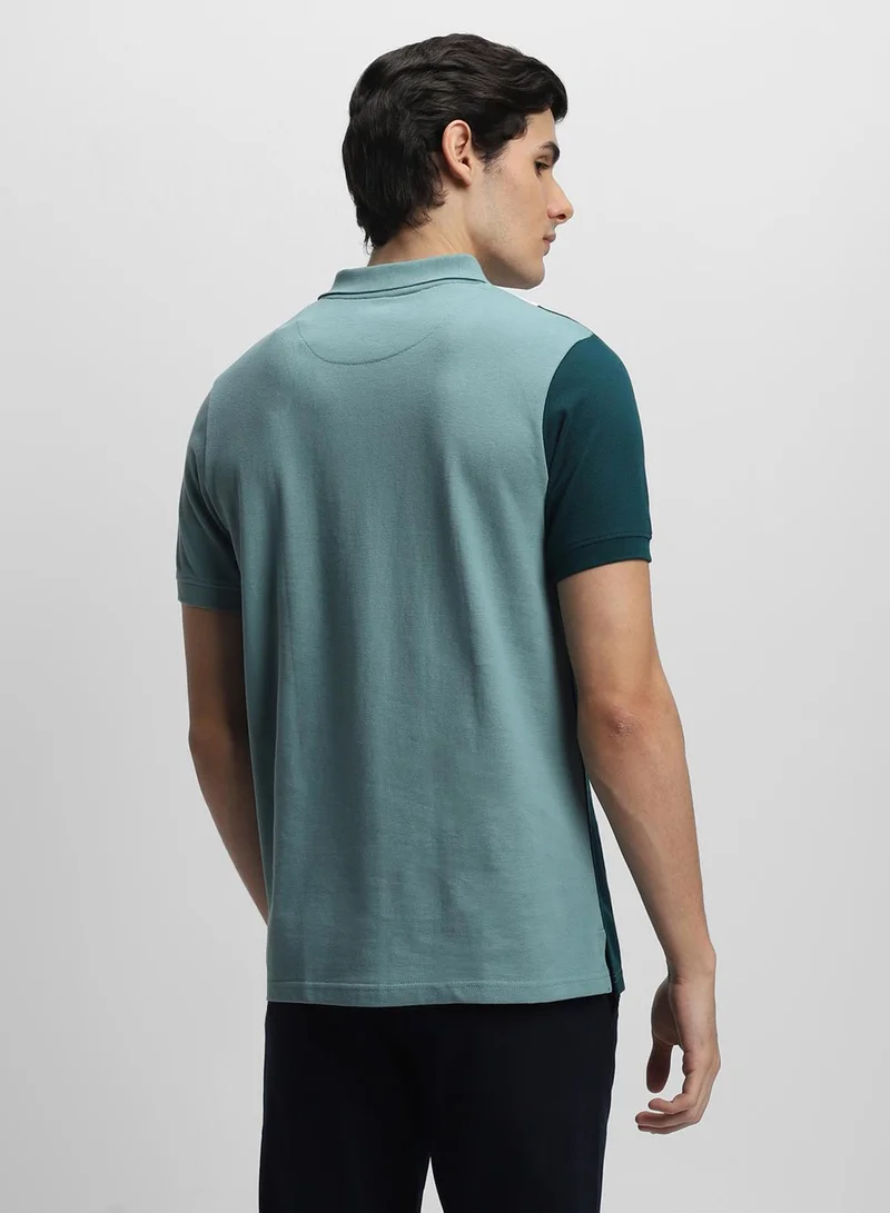 Dennis Lingo Men's Green 100% Cotton Colourblocked Slim Fit T-Shirt