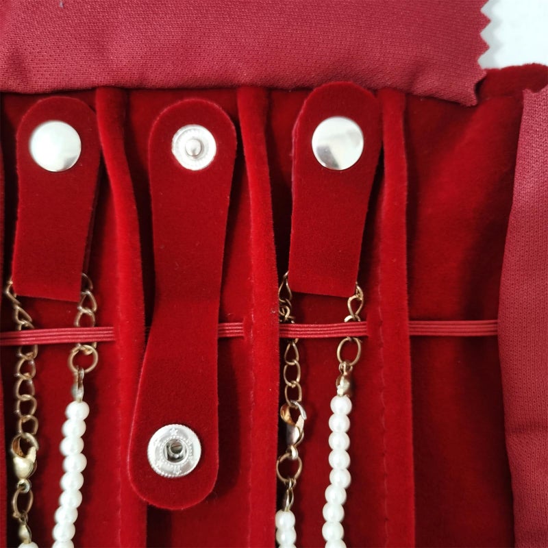 SCIKHEFT Portable Jewelry Roll Untangled Secure Necklace Travel Storage Bag Displays Holder 16 Chain (Burgundy) - Image 5