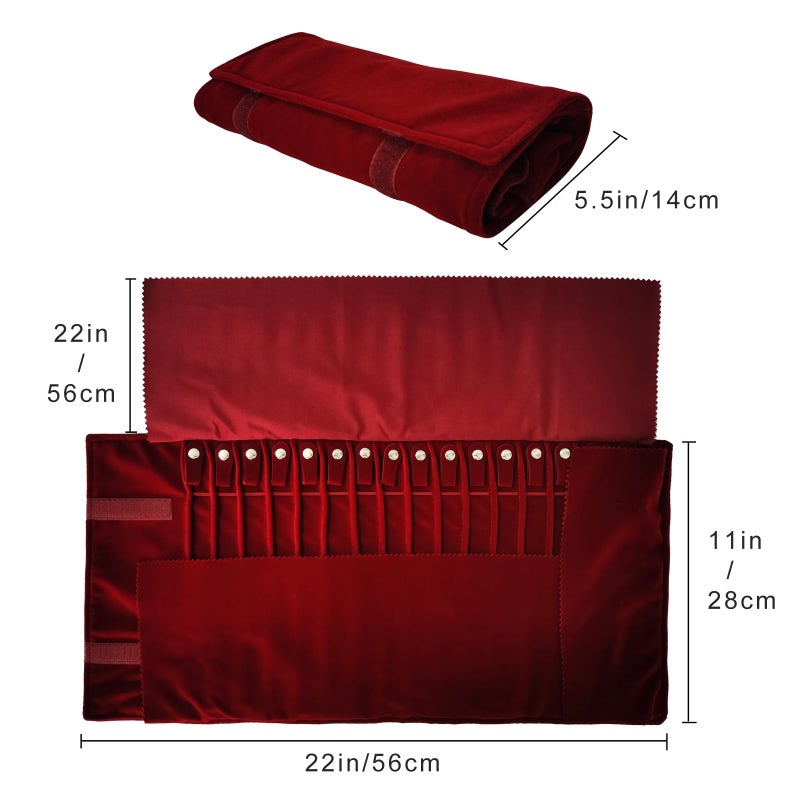 SCIKHEFT Portable Jewelry Roll Untangled Secure Necklace Travel Storage Bag Displays Holder 16 Chain (Burgundy) - Image 4
