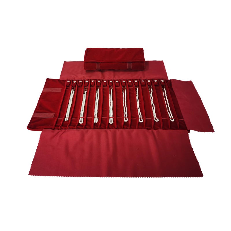 SCIKHEFT Portable Jewelry Roll Untangled Secure Necklace Travel Storage Bag Displays Holder 16 Chain (Burgundy) - Image 2