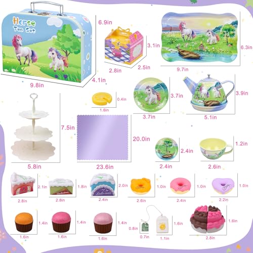 PRE-WORLD Tea Party Set for Little Girls,50PCS Princess Horse Tea Time Toy Including Food Sweet Treats Playsets,Teapot Tray Cake,Tablecloth & Carrying Case,Kids Kitchen Pretend Play for Girls Boys Age 3 4 5 6 - Image 5