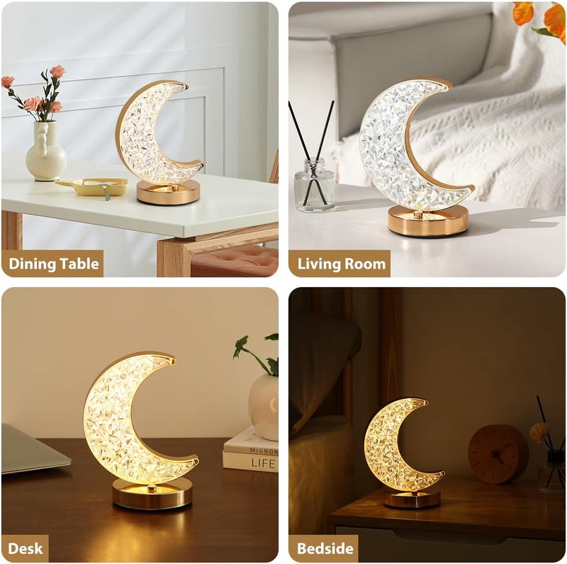 Eworld Moon Table Lamp LED Creative Crystal Crescent Light, USB Rechargeable 3-Color Touch Night Lamp for Bedroom & Ramadan Decor - Image 5