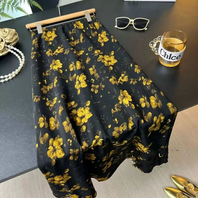 Summer Side-Slit Floral Chiffon Skirt for Women 2026 New French Style Versatile Hip-Hugging Fishtail Long Skirt - Image 1