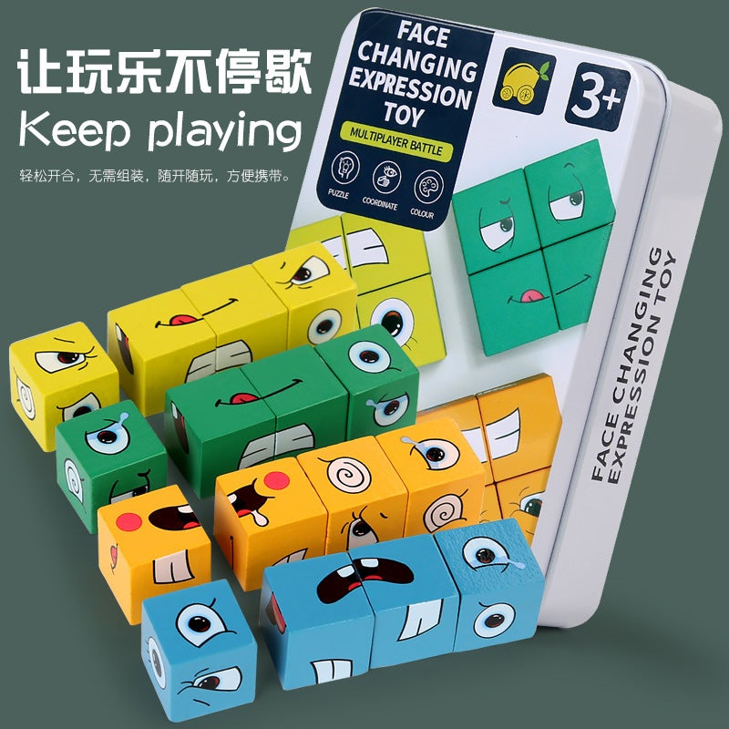 Iron Box Expression Face-Changing Rubik'S Cube Building Blocks 02 Young Kidsren'S Battle Family Interactive Board Game Wooden Educational Toys - Image 3