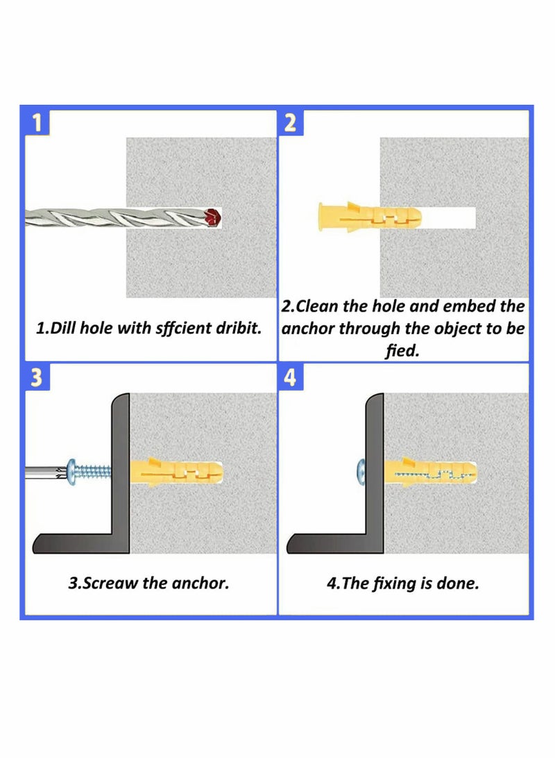 200PC Self Tapping Screws & Ribbed Anchors Set - Plastic Wall Plugs for Drywall & Hollow Hanging Solutions - Image 5