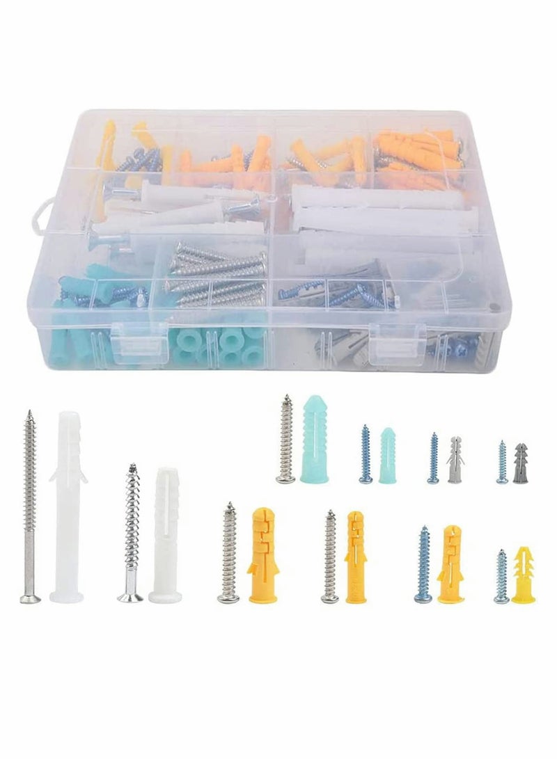 200PC Self Tapping Screws & Ribbed Anchors Set - Plastic Wall Plugs for Drywall & Hollow Hanging Solutions - Image 1