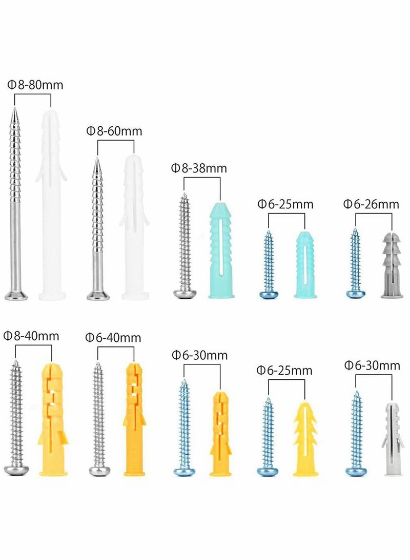 200PC Self Tapping Screws & Ribbed Anchors Set - Plastic Wall Plugs for Drywall & Hollow Hanging Solutions - Image 3