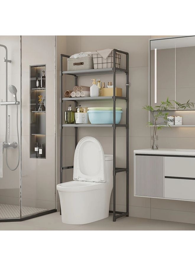 3 Tier Over The Toilet Shelf Black Metal Bathroom Organizer Storage Cabinet - Image 4