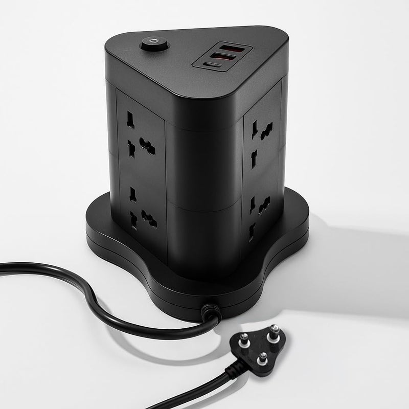 NOJTI لوح تمديد، شريط كهربائي بـ 6 منافذ USB و٣ منافذ عامة، كابل تمديد بقدرة 2500 واط وجهد 10 أمبير، شريط كهربائي مزود بحامي من الصدمات الكهربائية ثلاثي الأطراف للاستخدام المنزلي والمكتبي وأجهزة الكمبيوتر وشحن الهواتف المحمولة (لون أسود - N82) - Image 1