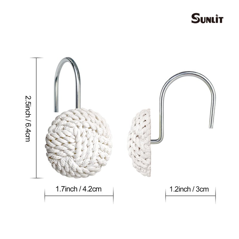 Sunlit Boho Knots Shower Curtain Hooks, Home Decorative White Shower Curtain Rings for Bathroom, Seaside Nautical Shower Curtain Hangers Bathroom Accessories, Set of 12 - Image 3