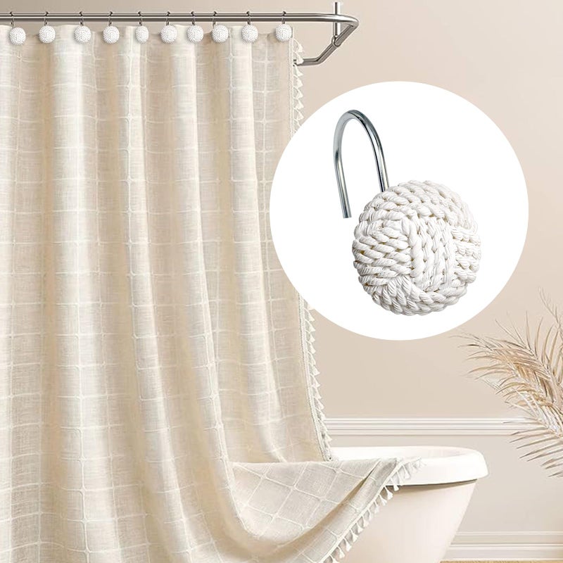 Sunlit Boho Knots Shower Curtain Hooks, Home Decorative White Shower Curtain Rings for Bathroom, Seaside Nautical Shower Curtain Hangers Bathroom Accessories, Set of 12 - Image 4