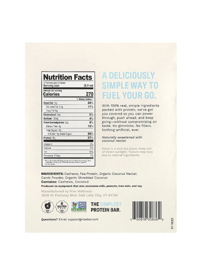 RiseBar Rise Bar, Protein Bar, Vegan Chocolatey Coconut, 12 Bars, 2.1 oz (60 g) Each - Image 2