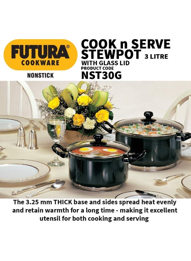 Hawkins وعاء طهي فutura بسعة 3 لتر غير لاصق مع غطاء زجاجي وعاء طهي مع غطاء أسود NST30G  - Image 4