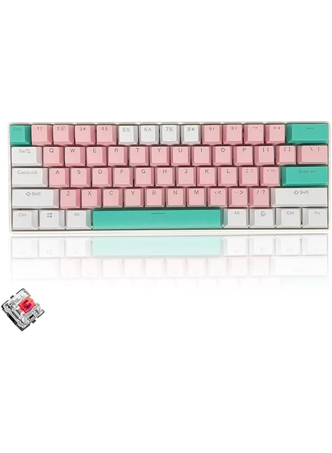 61 Keys Rgb Gaming Keyboard 60% Mini Wired Waterproof With Anti Ghosting Keyboard And Three Color Keycaps With Red Switch For Gamers(Light Pink White And Tiffany Green) - Image 1