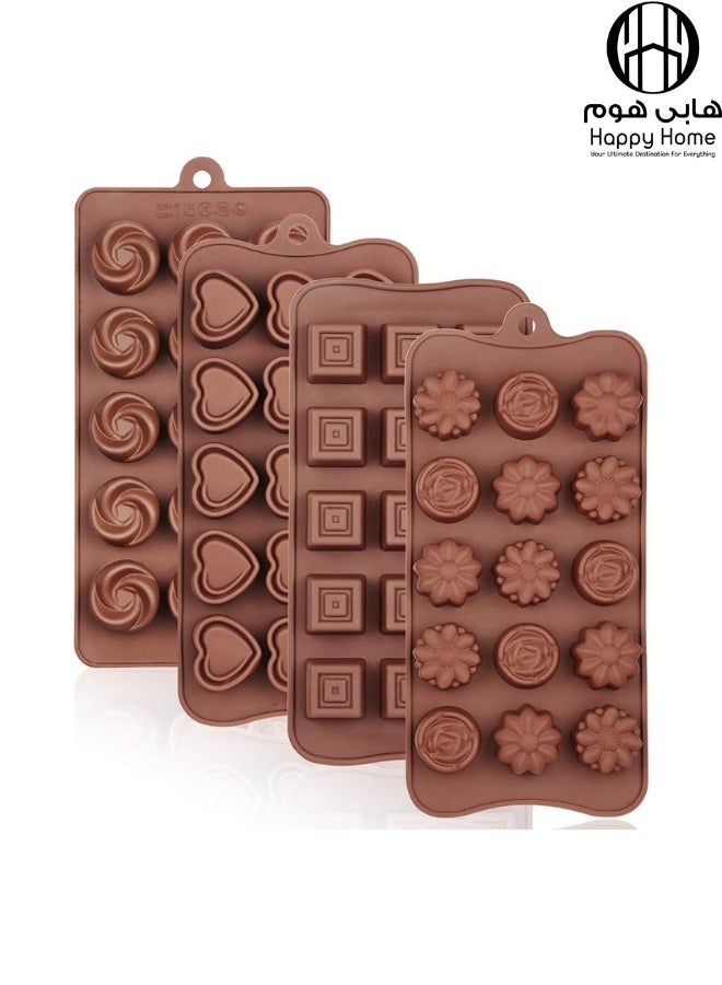 Happy Home Silicone Chocolate Bar Molds Non Stick 4 Pack Multi Shape Food Grade Heat Resistant Baking Molds for Chocolate Candy Jelly Cake Up to 230C - Image 1