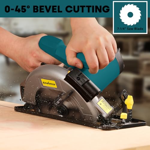 Enventor Circular Saw Corded, 11A Electric Circular Saws 7-1/4-Inch with Laser Guide, 2 Blade Saws (40T/24T), Max Cutting Depth 2-7/16"(90°), 1-8/9"(0°-45°), Single Handed Bevel, 6000RPM (Blue) - Image 3