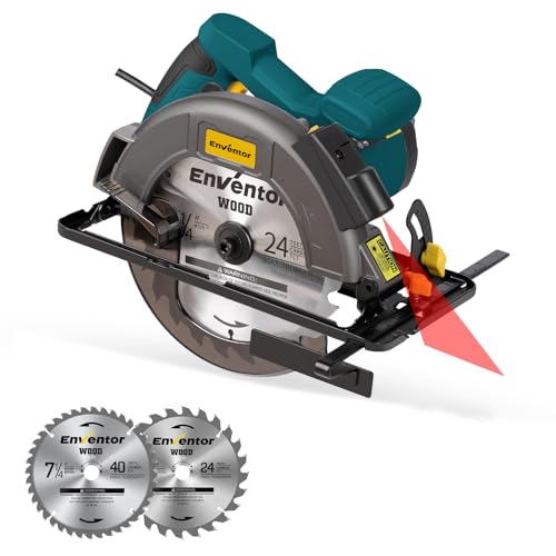 Enventor Circular Saw Corded, 11A Electric Circular Saws 7-1/4-Inch with Laser Guide, 2 Blade Saws (40T/24T), Max Cutting Depth 2-7/16"(90°), 1-8/9"(0°-45°), Single Handed Bevel, 6000RPM (Blue) - Image 1
