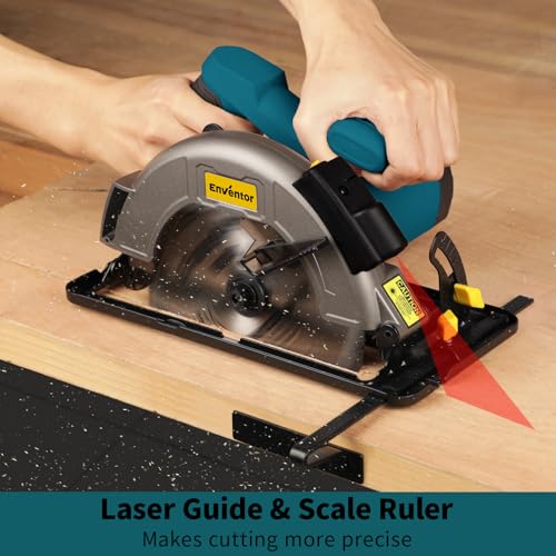 Enventor Circular Saw Corded, 11A Electric Circular Saws 7-1/4-Inch with Laser Guide, 2 Blade Saws (40T/24T), Max Cutting Depth 2-7/16"(90°), 1-8/9"(0°-45°), Single Handed Bevel, 6000RPM (Blue) - Image 5
