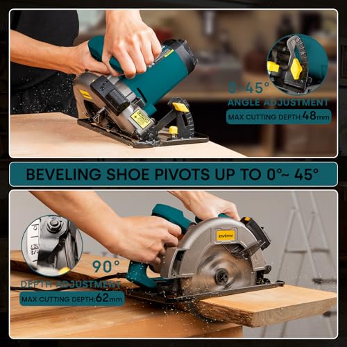 Enventor Circular Saw Corded, 11A Electric Circular Saws 7-1/4-Inch with Laser Guide, 2 Blade Saws (40T/24T), Max Cutting Depth 2-7/16"(90°), 1-8/9"(0°-45°), Single Handed Bevel, 6000RPM (Blue) - Image 4