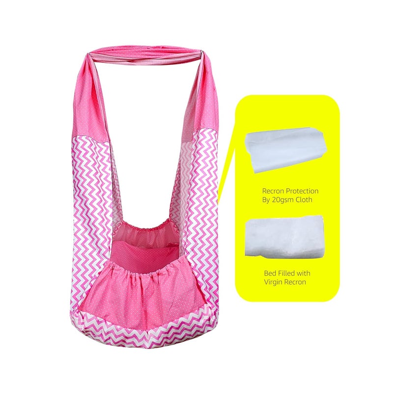 beetot Cotton New Born Baby Swing Cradle (jhula) | Cradle Cloth with Removable Mattress Bed, Mosquito net, Spring and Triangle Hanger | Weight Capacity up to 20kg | Age from 0-12 Months (Wave Pink) - Image 2