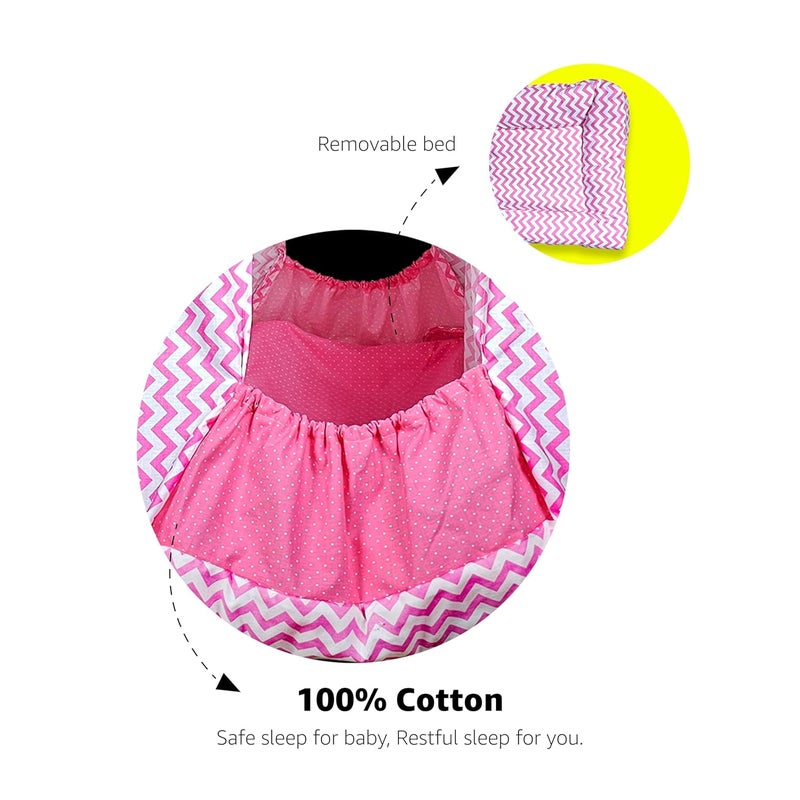beetot Cotton New Born Baby Swing Cradle (jhula) | Cradle Cloth with Removable Mattress Bed, Mosquito net, Spring and Triangle Hanger | Weight Capacity up to 20kg | Age from 0-12 Months (Wave Pink) - Image 5