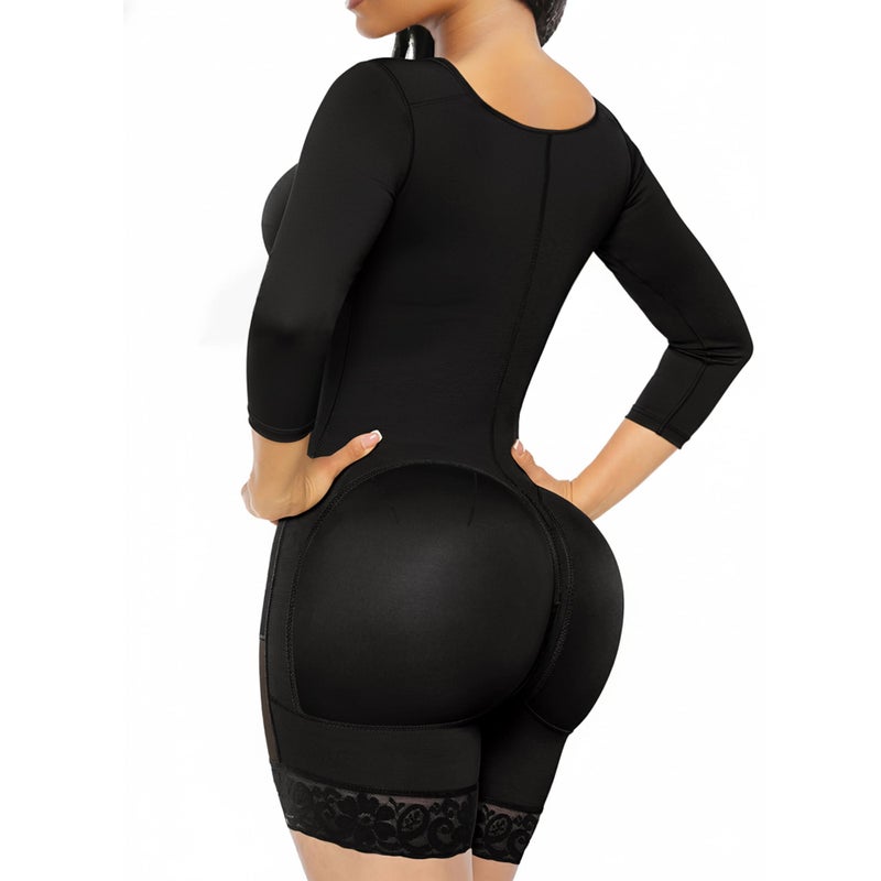 SHAPERX Women's Fajas Colombianas Shapewear Postpartum Tummy Control Arm Slimming Full Body Shaper with Zipper Crotch, SZ7503-Black-XL - Image 2