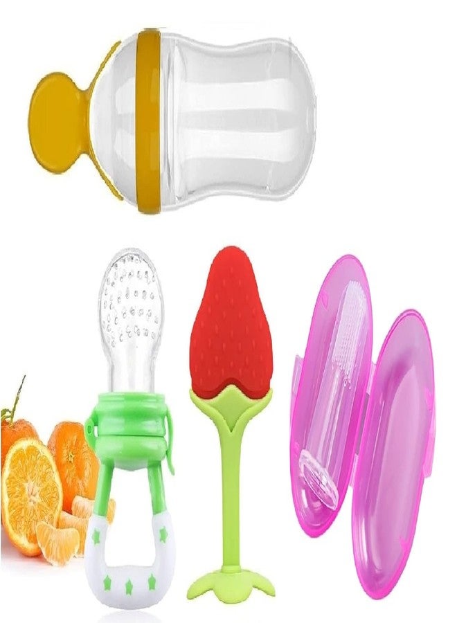 CUTEABLY أداة كيوتيبلي بيبي لقضم الفاكهة، وإطعام الطفل، وفرشاة أصابع سيليكون، وعضاضة (اللون 12) - Image 1
