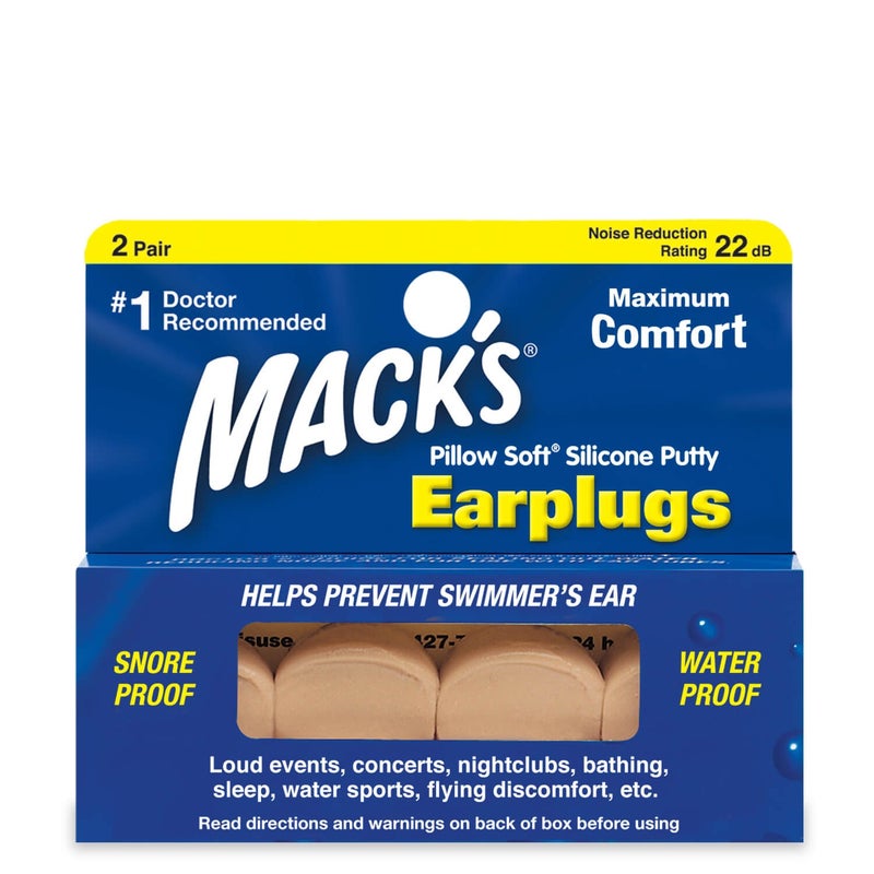 Macks Pillow Soft Silicone Earplugs 2 Pair Beige The Original Moldable Silicone Putty Ear Plugs for Sleeping Snoring Swimming Travel Concerts and Studying Made in USA