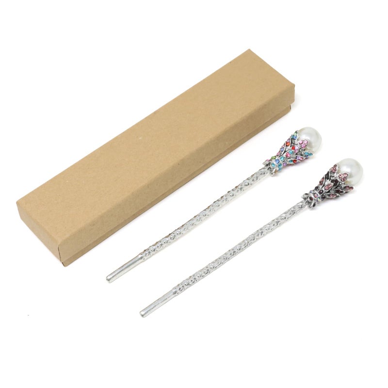 yueton Pack of 2 Vintage Rhinestone Pearl Hair Stick Vintage Hair Chopsticks Hairpin Chignon Pin (Pink+Colorful) - Image 1