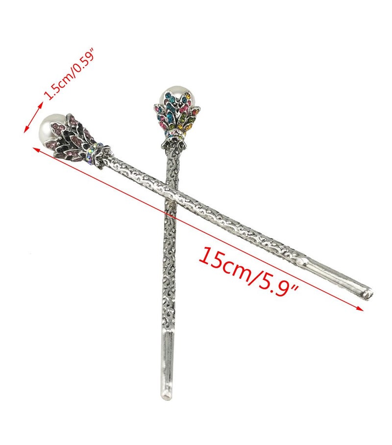 yueton Pack of 2 Vintage Rhinestone Pearl Hair Stick Vintage Hair Chopsticks Hairpin Chignon Pin (Pink+Colorful) - Image 3