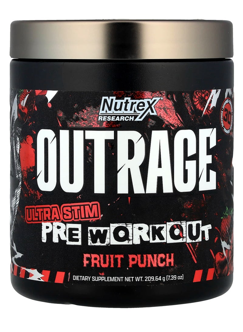 Nutrex Research Outrage Pre-Workout, Ultra Stim Formula, Fruit Punch Flavour, 30 Servings, Energy, Focus & Performance Support - Image 1