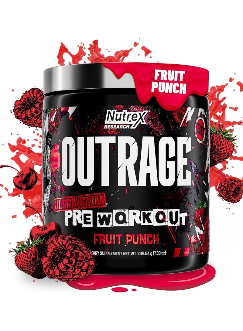 Nutrex Research Outrage Pre-Workout, Ultra Stim Formula, Fruit Punch Flavour, 30 Servings, Energy, Focus & Performance Support - Image 2