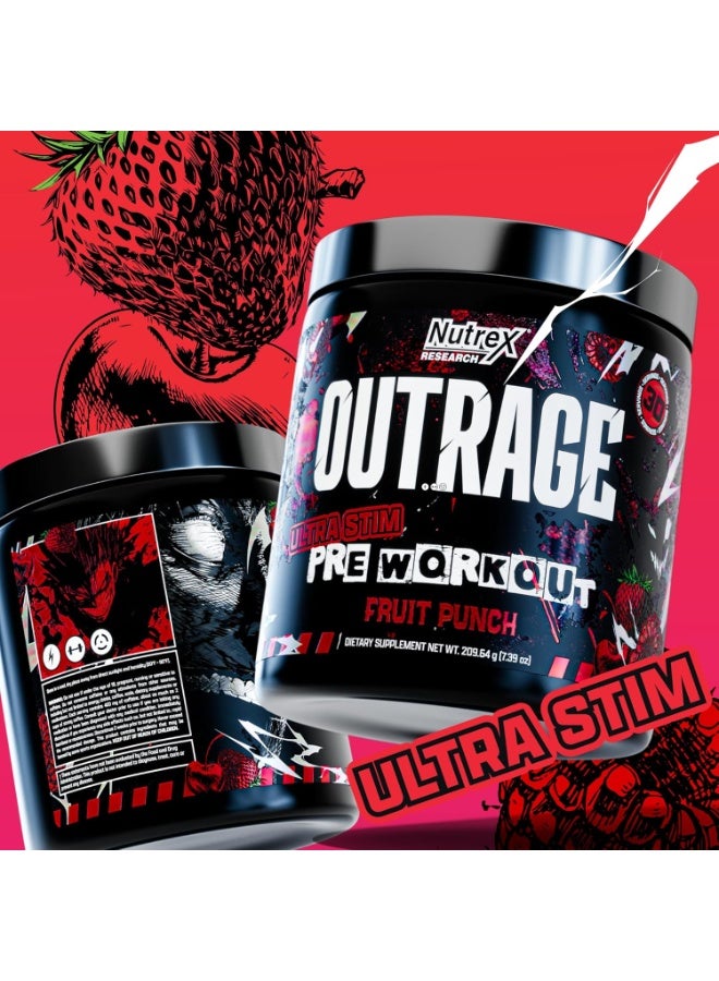 Nutrex Research Outrage Pre-Workout, Ultra Stim Formula, Fruit Punch Flavour, 30 Servings, Energy, Focus & Performance Support - Image 3