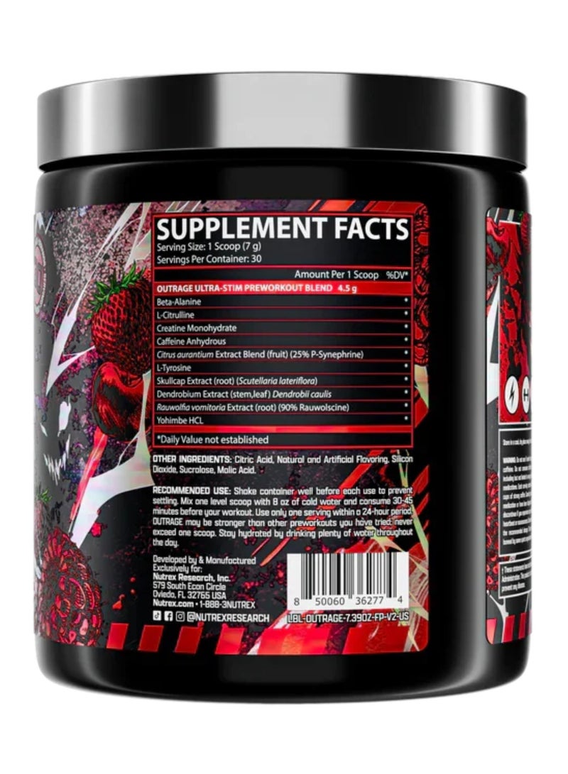 Nutrex Research Outrage Pre-Workout, Ultra Stim Formula, Fruit Punch Flavour, 30 Servings, Energy, Focus & Performance Support - Image 4