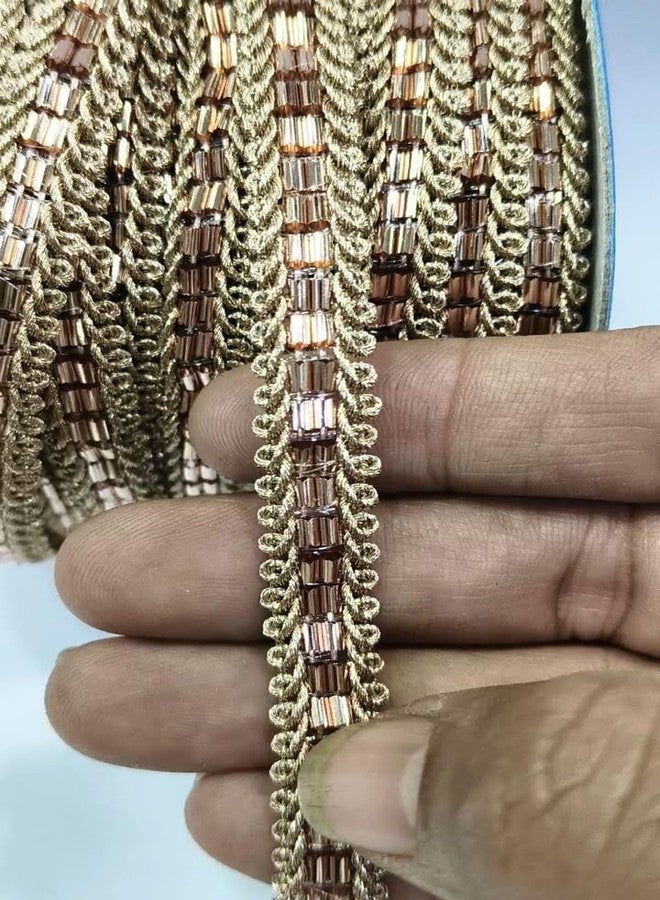 PREMDAS LACES PREMDAS LACE Net Fabric Katdana Nalki Lace for Saree's Border Finetage Pipe Lace for Dresses, Sarees, Lehenga, Suits, Blouses, Dupatta, Chunri and Craft (9meter) (Rose Gold) - Image 1