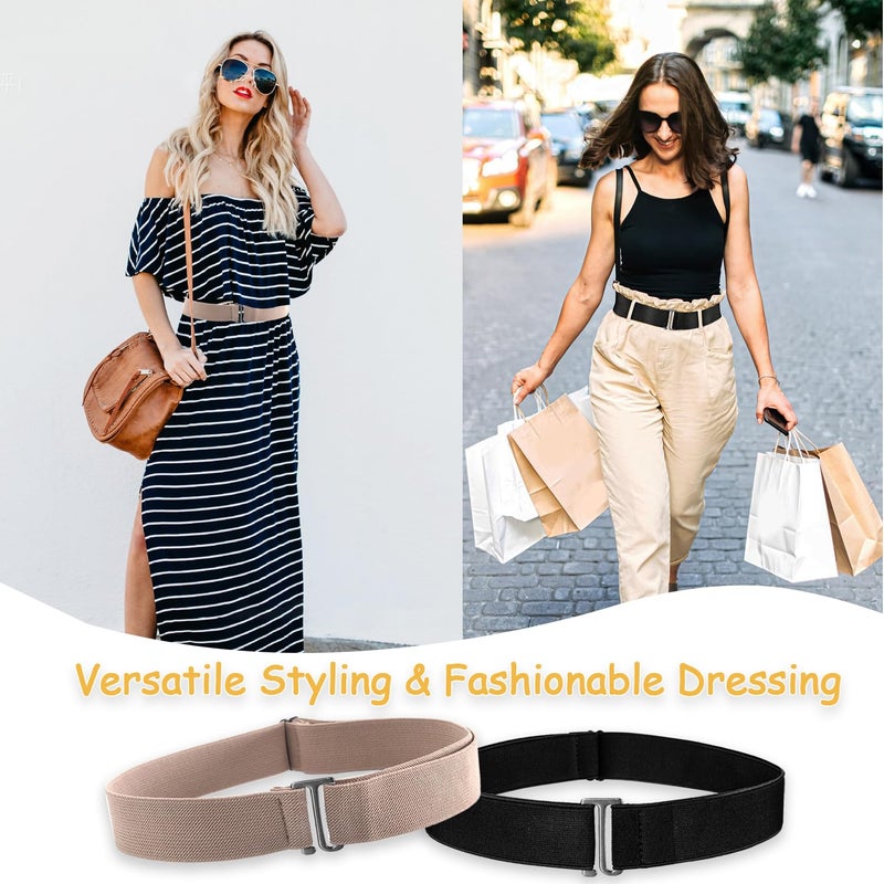 HAWOWZ 2Pcs No Show Stretch Belt for Women Invisible Elastic Tuck Band, Adjustable Strap Crop Belt with Flat Buckle for Jeans Pants Dresses - Image 5
