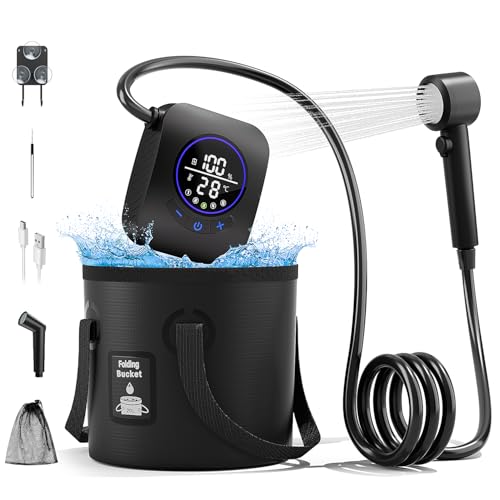 Moriko Portable Shower for Camping 8000mAh Rechargeable Camping Shower Pump 5 Shower Modes IPX8 Waterproof 5 Gallons Foldable Bucket Outdoor Shower for Hiking Travel Car Pet Beach RV Boat - Image 1