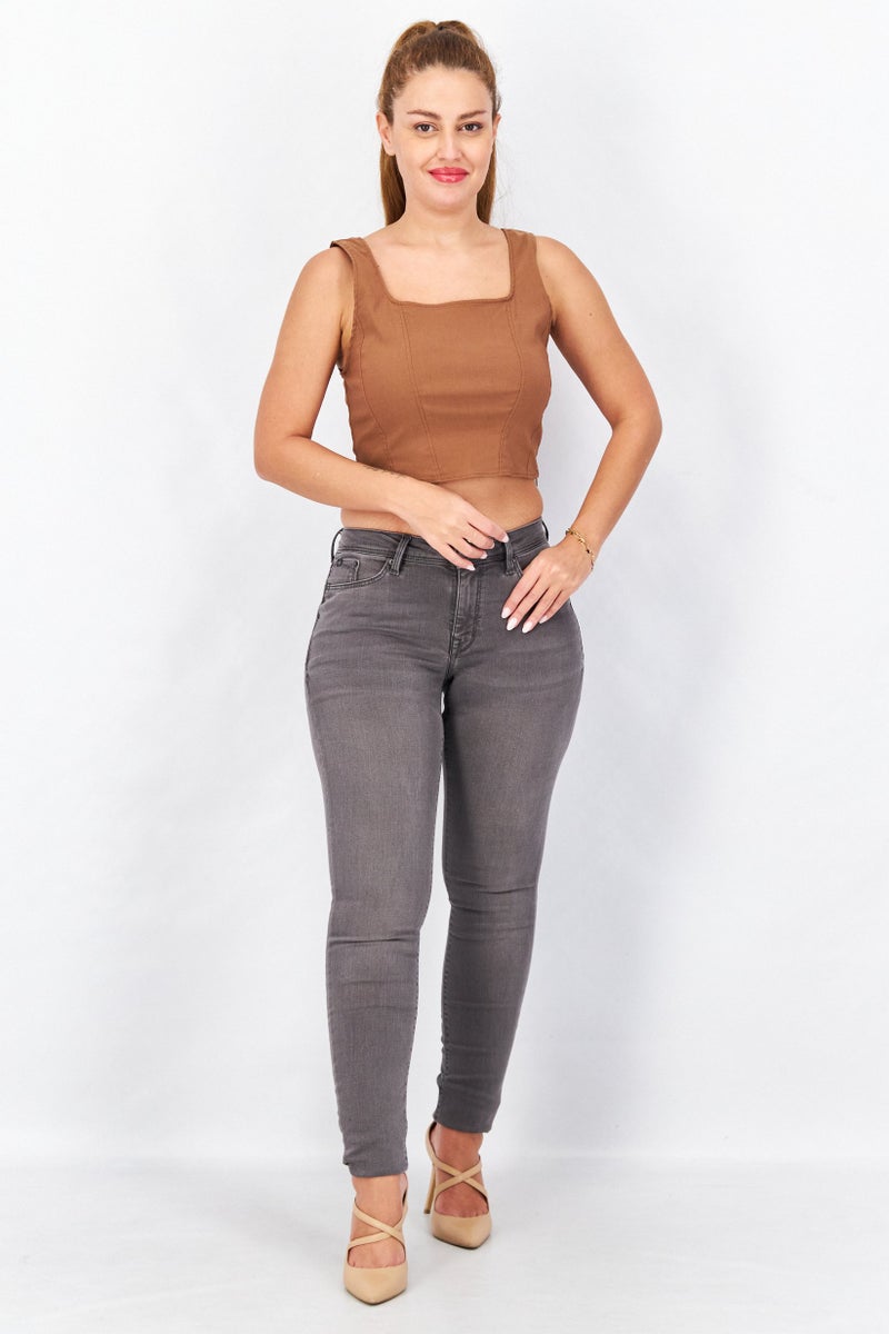 EDC Women Skinny Fit Dark Wash Stretchable Denim Jeans, Black - Image 4