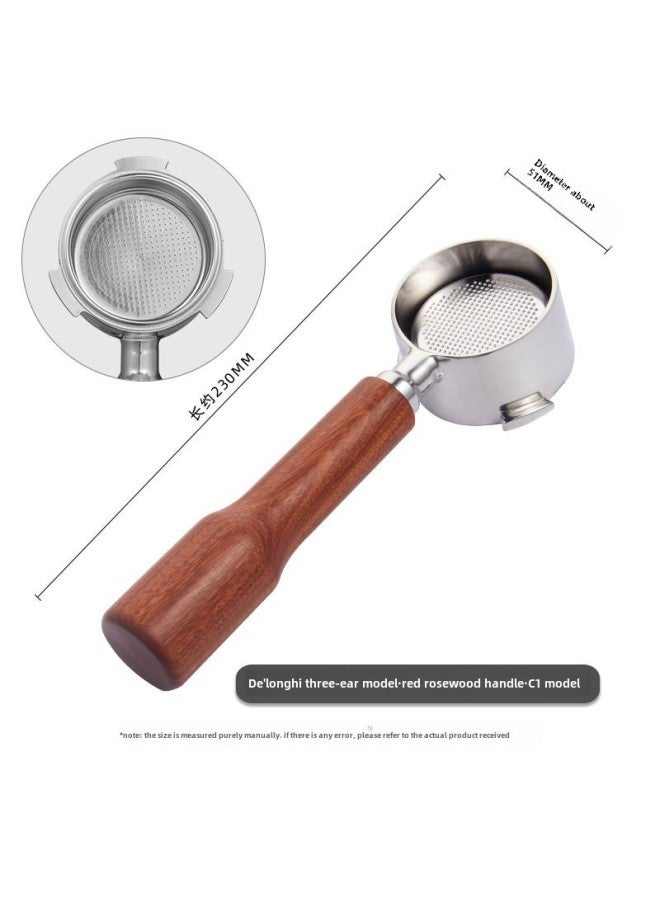 51mm Delong Coffee Machine Handle Modified Solid Wood Handle Accessories Coffee Funnel 304 Stainless Steel Bottomless Handle