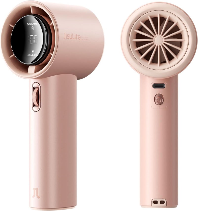 JISULIFE Reliable daily use design Portable Handheld Fan,Speed(1-100) Adjustable Turbo Mini Fan,3600mAh Battery Rechargeable Personal Fan,Digital Display,For Women Men Travel/Camping/Outdoor-Pink Heat resistant - Image 1