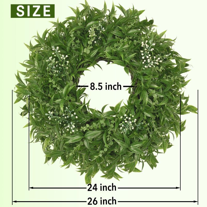JDKPK 26 Inch Large Boxwoods Wreaths for Front Door Artificial Green Eucalyptus Leaves Greenery Indoor Outdoor Wreath Home Decor Porch Window Wall Farmhouse Door Decorations Spring Summer All Season - Image 4