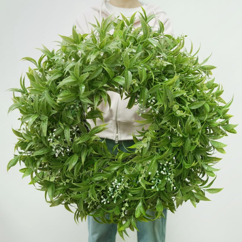 JDKPK 26 Inch Large Boxwoods Wreaths for Front Door Artificial Green Eucalyptus Leaves Greenery Indoor Outdoor Wreath Home Decor Porch Window Wall Farmhouse Door Decorations Spring Summer All Season - Image 1