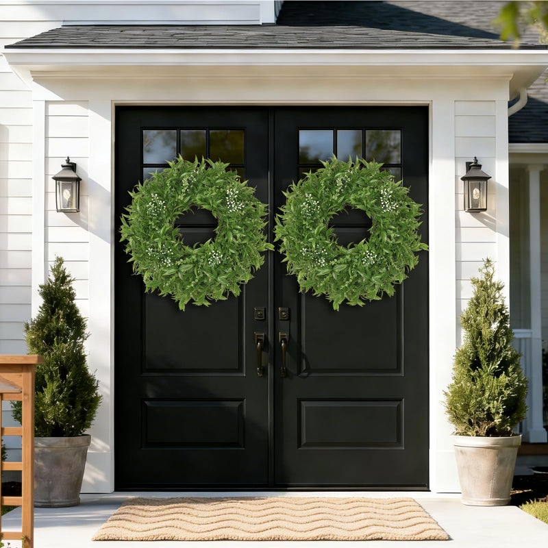 JDKPK 26 Inch Large Boxwoods Wreaths for Front Door Artificial Green Eucalyptus Leaves Greenery Indoor Outdoor Wreath Home Decor Porch Window Wall Farmhouse Door Decorations Spring Summer All Season - Image 3